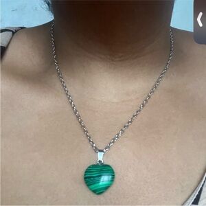 Hand Crafted Green Malachite Heart Pendant on Chain Handmade Necklace Ha…